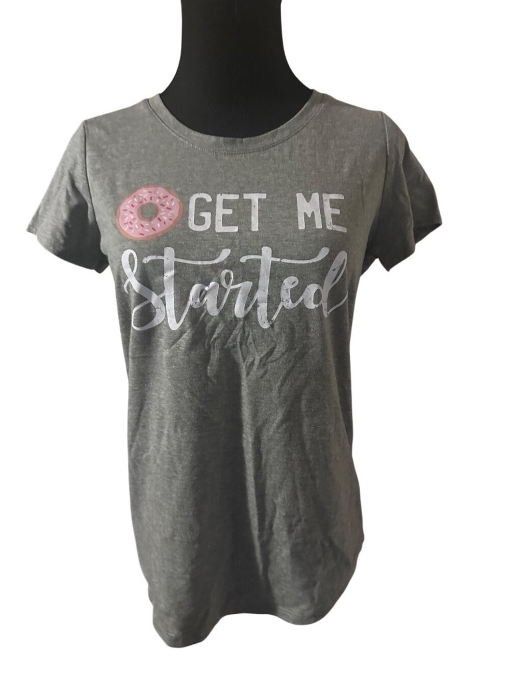 Delusional Donut get me started graphic t-shirt gray and pink size M